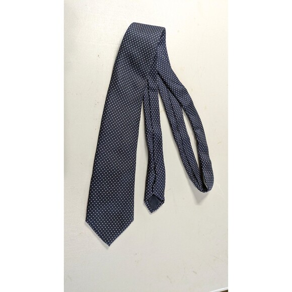 GiacomoMen's Milano Navy Blue Polk A Dot Silk Tie - Picture 2 of 4
